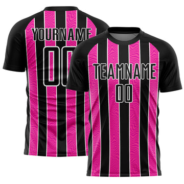 Custom Black Pink-White Line Sublimation Soccer Uniform Jersey