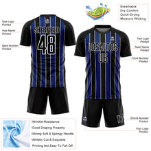 Load image into Gallery viewer, Custom Black Royal-White Line Sublimation Soccer Uniform Jersey
