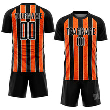 Load image into Gallery viewer, Custom Black Orange-White Line Sublimation Soccer Uniform Jersey
