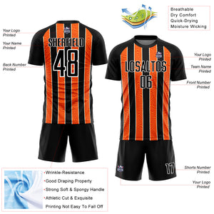 Custom Black Orange-White Line Sublimation Soccer Uniform Jersey