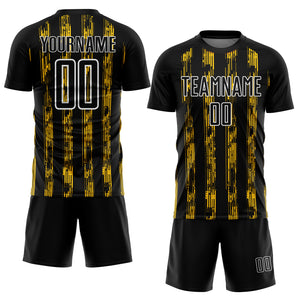 Custom Black Yellow-White Line Sublimation Soccer Uniform Jersey