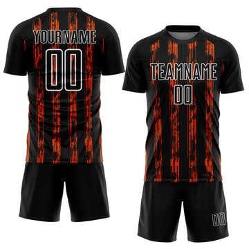 Custom Black Orange-White Line Sublimation Soccer Uniform Jersey