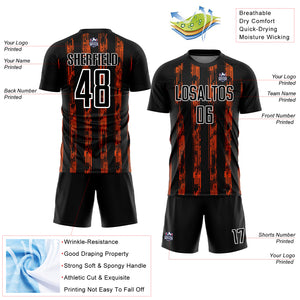 Custom Black Orange-White Line Sublimation Soccer Uniform Jersey