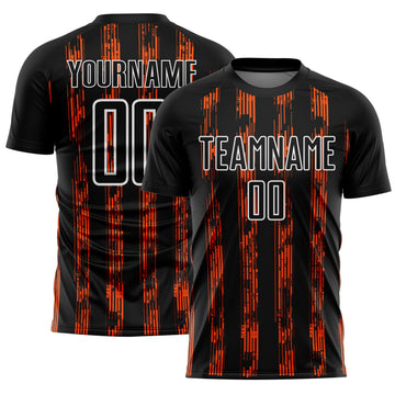 Custom Black Orange-White Line Sublimation Soccer Uniform Jersey