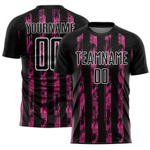 Load image into Gallery viewer, Custom Black Pink-White Line Sublimation Soccer Uniform Jersey
