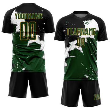 Custom Black Green-Old Gold Spalsh Sublimation Soccer Uniform Jersey