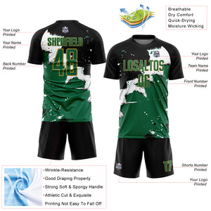 Custom Black Kelly Green-Old Gold Spalsh Sublimation Soccer Uniform Jersey