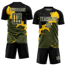 Load image into Gallery viewer, Custom Black Olive-Yellow Spalsh Sublimation Soccer Uniform Jersey
