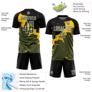 Custom Black Olive-Yellow Spalsh Sublimation Soccer Uniform Jersey