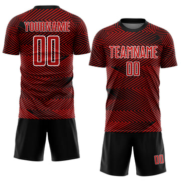 Custom Red Black-White Line Sublimation Soccer Uniform Jersey