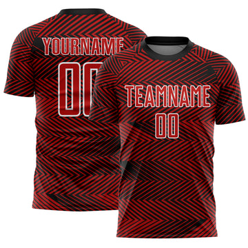 Custom Red Black-White Line Sublimation Soccer Uniform Jersey