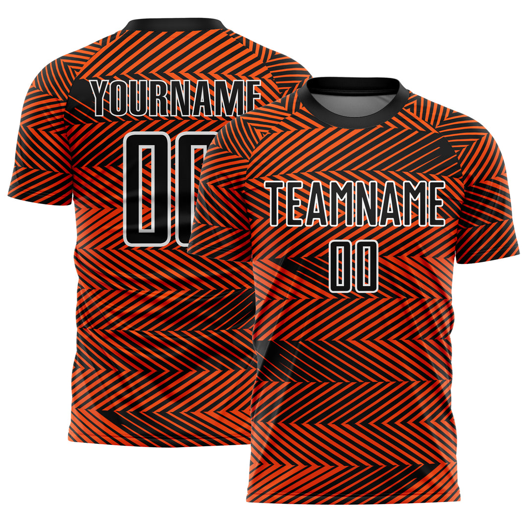 Custom Orange Black-White Line Sublimation Soccer Uniform Jersey