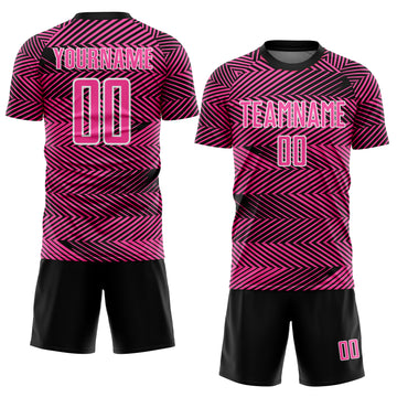 Custom Pink Black-White Line Sublimation Soccer Uniform Jersey