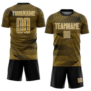 Custom Old Gold Black-White Line Sublimation Soccer Uniform Jersey