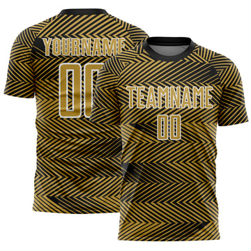 Custom Old Gold Black-White Line Sublimation Soccer Uniform Jersey