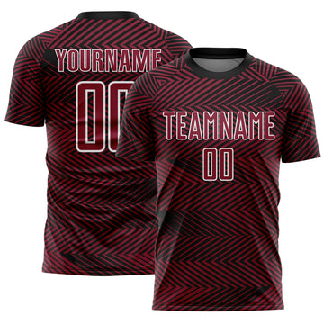 Custom Crimson Black-White Line Sublimation Soccer Uniform Jersey