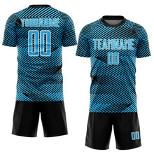 Load image into Gallery viewer, Custom Sky Blue Black-White Line Sublimation Soccer Uniform Jersey
