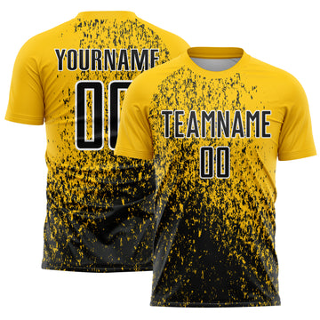 Custom Yellow Black-White Abstract Fragment Art Sublimation Soccer Uniform Jersey