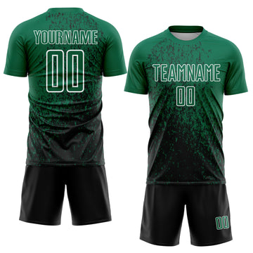 Custom Kelly Green Black-White Abstract Fragment Art Sublimation Soccer Uniform Jersey