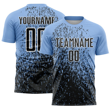 Custom Light Blue Black-White Abstract Fragment Art Sublimation Soccer Uniform Jersey