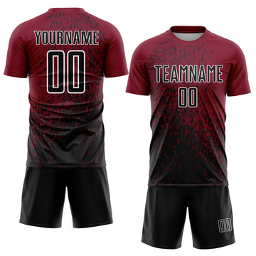 Custom Crimson Black-White Abstract Fragment Art Sublimation Soccer Uniform Jersey