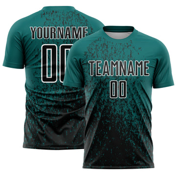 Custom Teal Black-White Abstract Fragment Art Sublimation Soccer Uniform Jersey