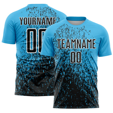 Custom Sky Blue Black-White Abstract Fragment Art Sublimation Soccer Uniform Jersey