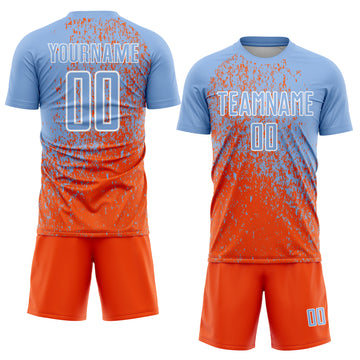 Custom Light Blue Orange-White Abstract Fragment Art Sublimation Soccer Uniform Jersey