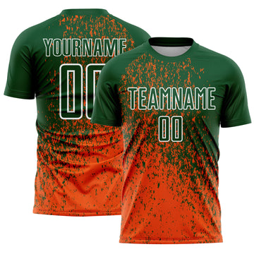 Custom Green Orange-White Abstract Fragment Art Sublimation Soccer Uniform Jersey