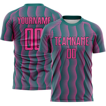 Custom Teal Pink-Black Geometric Shape Sublimation Soccer Uniform Jersey