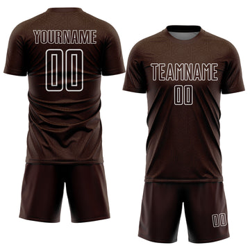 Custom Brown White Geometric Shape Sublimation Soccer Uniform Jersey