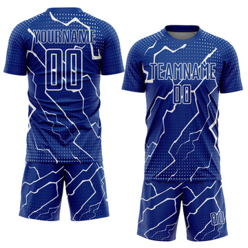 Custom Royal White Lightning Sublimation Soccer Uniform Jersey