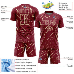 Custom Crimson City Cream Lightning Sublimation Soccer Uniform Jersey