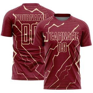 Custom Crimson City Cream Lightning Sublimation Soccer Uniform Jersey