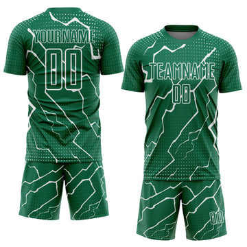 Custom Kelly Green White Lightning Sublimation Soccer Uniform Jersey