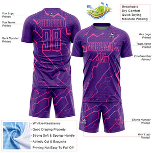 Custom Purple Pink Lightning Sublimation Soccer Uniform Jersey