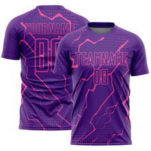 Load image into Gallery viewer, Custom Purple Pink Lightning Sublimation Soccer Uniform Jersey
