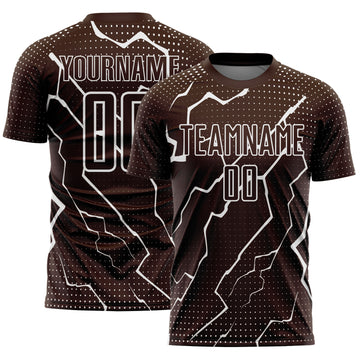 Custom Brown White Lightning Sublimation Soccer Uniform Jersey