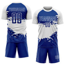 Load image into Gallery viewer, Custom Royal White Splash Sublimation Soccer Uniform Jersey
