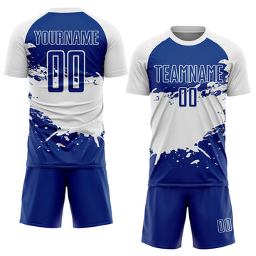 Custom Royal White Splash Sublimation Soccer Uniform Jersey