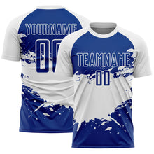 Load image into Gallery viewer, Custom Royal White Splash Sublimation Soccer Uniform Jersey
