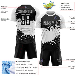 Custom Black White Splash Sublimation Soccer Uniform Jersey