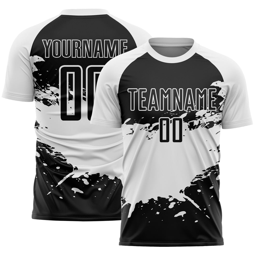 Custom Black White Splash Sublimation Soccer Uniform Jersey