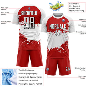 Custom Red White-Black Splash Sublimation Soccer Uniform Jersey