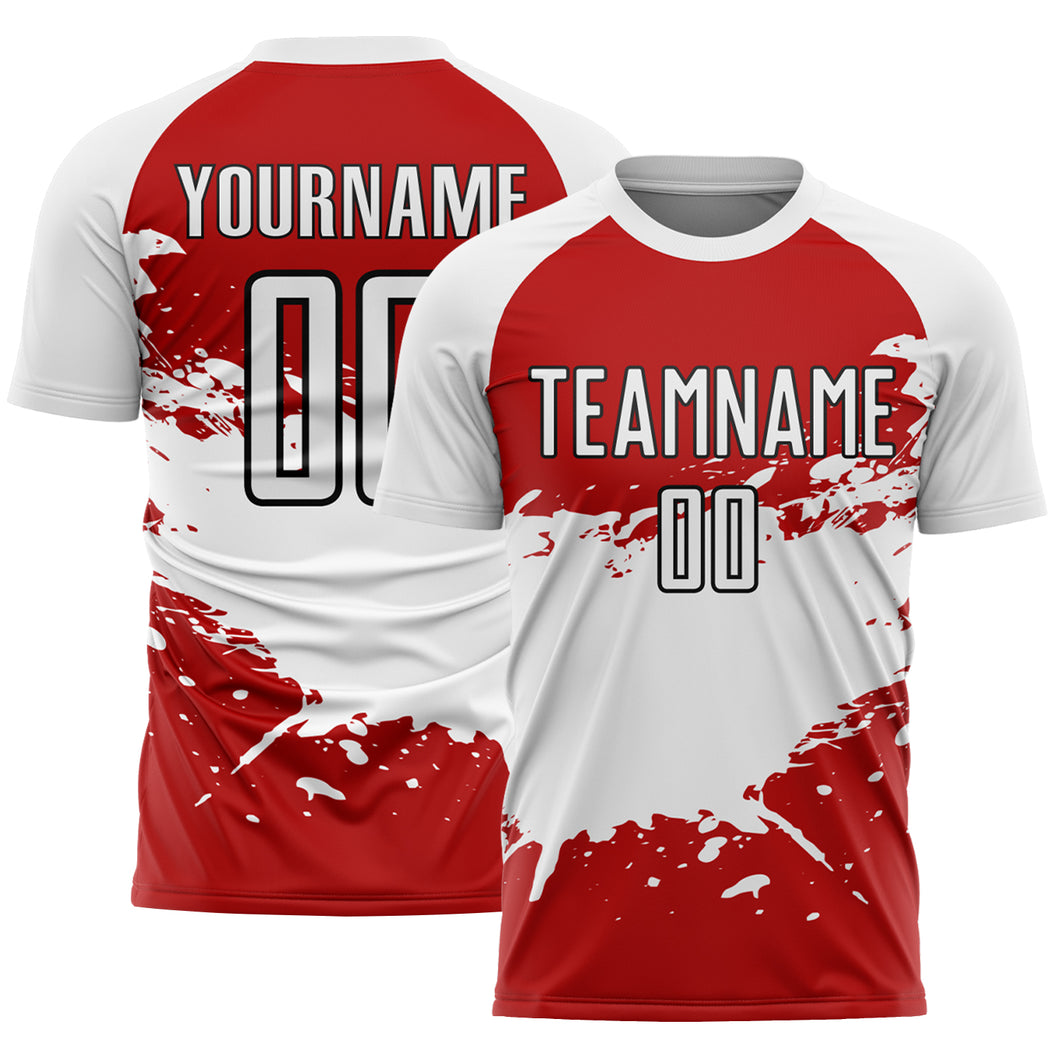 Custom Red White-Black Splash Sublimation Soccer Uniform Jersey