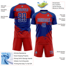 Load image into Gallery viewer, Custom Red Royal-White Splash Sublimation Soccer Uniform Jersey
