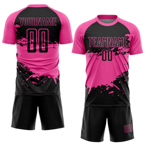 Custom Black Pink-White Splash Sublimation Soccer Uniform Jersey