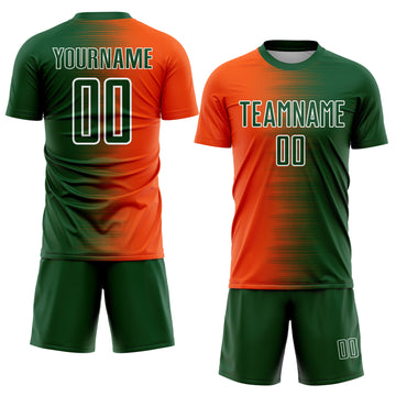 Custom Green Orange-White Gradient Line Sublimation Soccer Uniform Jersey