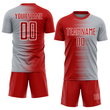 Custom Red Gray-White Gradient Line Sublimation Soccer Uniform Jersey