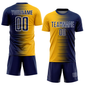 Custom Navy Gold-White Gradient Line Sublimation Soccer Uniform Jersey